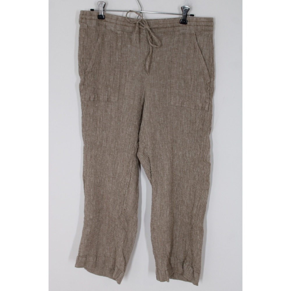 Pure J Jill M Brown Crinkle Linen Cotton Pull On High Rise Crop Drawstring Pants - Picture 1 of 7